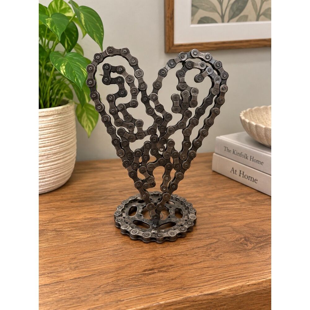 Bicycle Chain Heart Sculpture Recycled Metal Art